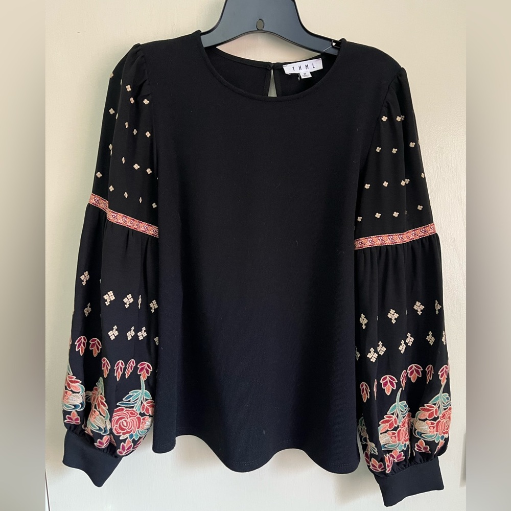 Black THML embroidered top